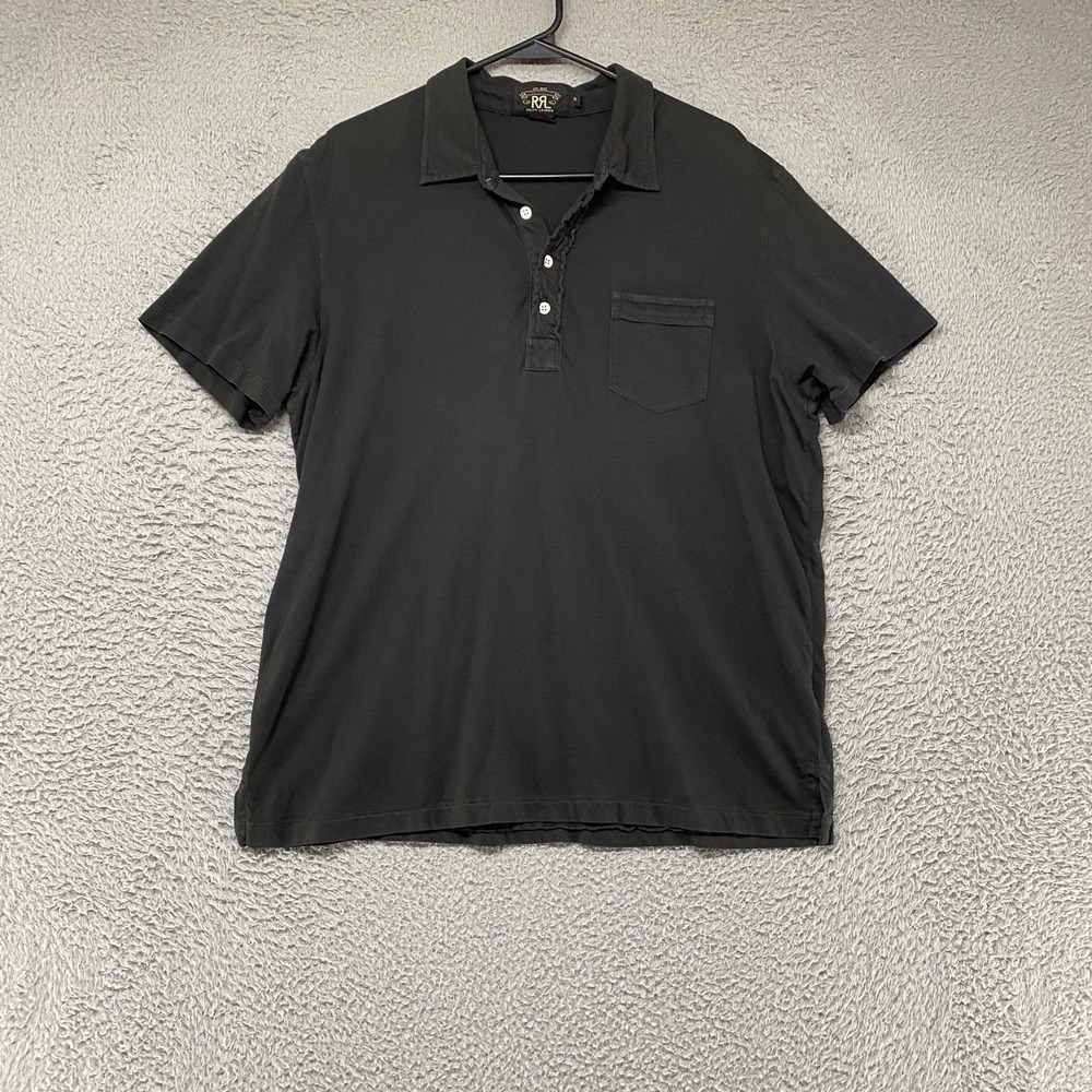 RRL Ralph Lauren Polo Shirt Mens XL Black Double RL Cotton Jersey Short Sleeve